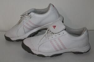 Adidas Beacon Golf Shoes, #737597, White/Red/Gray, Women's US Size 10